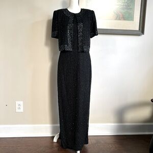 Brilliante by J.A. Evening Flattering Formal Black Beaded Dress. Silk. Size M